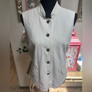 J. Jill Vest Linen Blend Tailored Button Down Cream Pinstriped Top Sz 14P